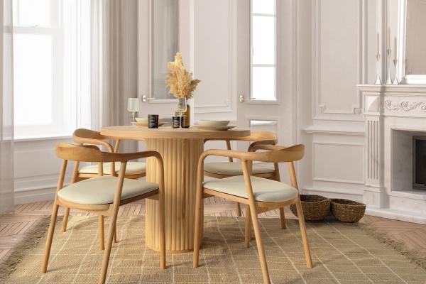 Exkluzívna sada jedálenského stola ALBERO 80 cm plus 4 stoličky, prírodná, masívne drevo