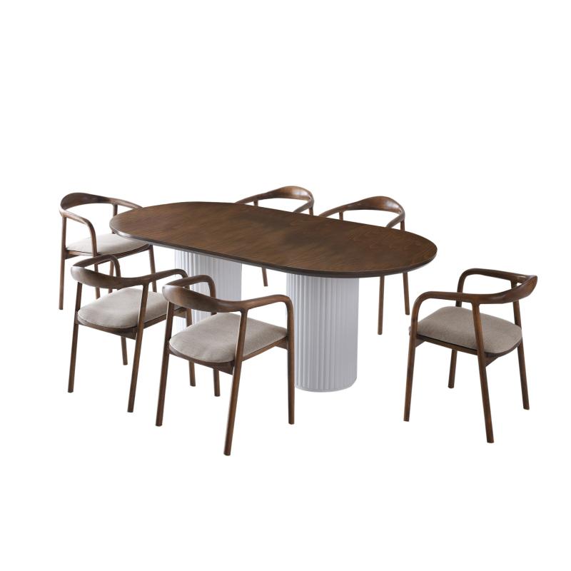 Dizajnový jedálenský stôl ZANOTTA 200 cm, MDF, orechová dýha, biely