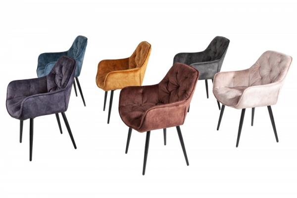 Dizajnová stolička MILANO šedý zamat s prešívaním Chesterfield