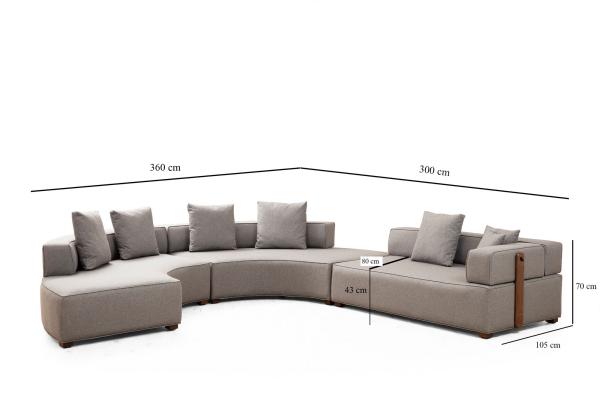 Dizajnová oblúková pohovka GONDOL U 360 cm, šedá, tkanina