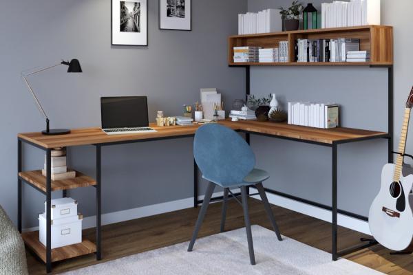 Elegantný rohový pracovný stôl CANCIN 200 cm, MDF, hnedý, čierny
