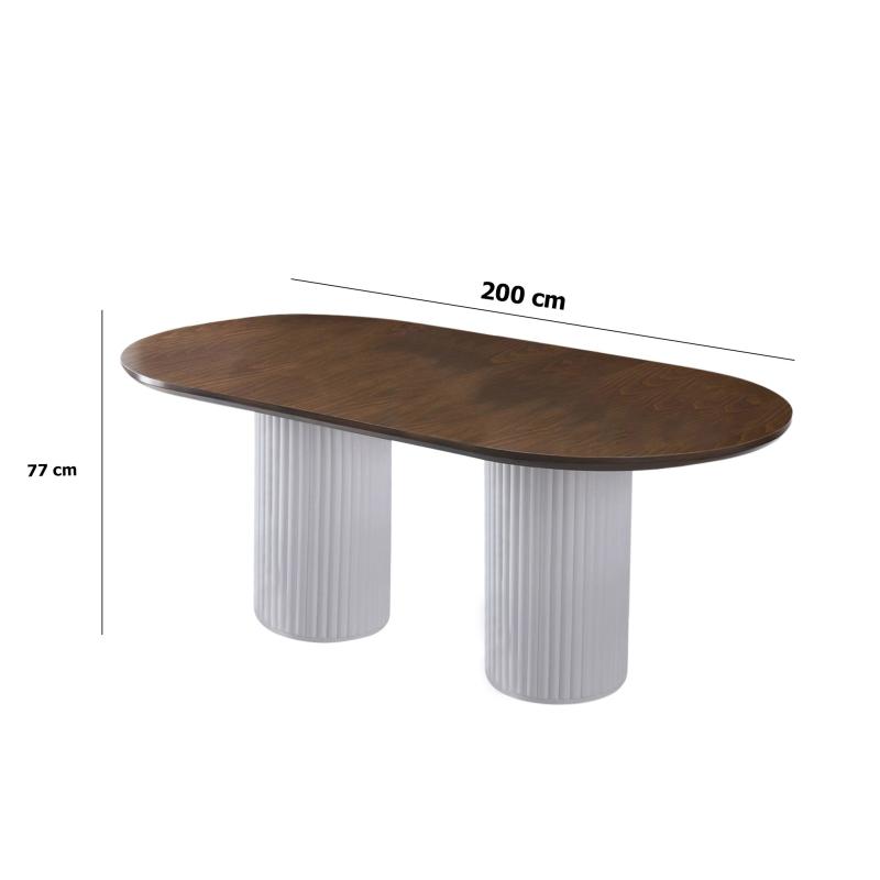 Dizajnový jedálenský stôl ZANOTTA 200 cm, MDF, orechová dýha, biely