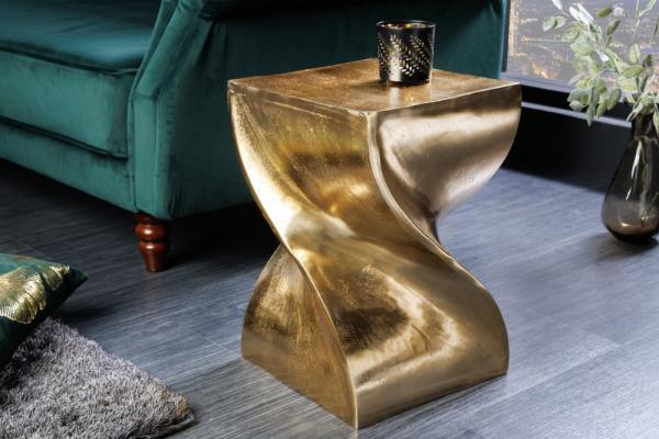 Dizajnový leštený taburet TWIST 30 cm moderný dizajn, zlatý
