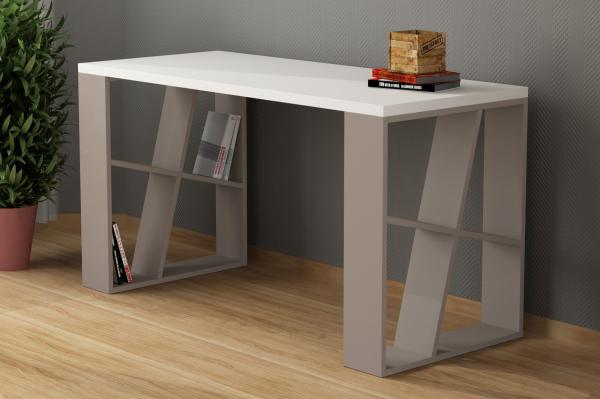 Elegantný pracovný stôl HONEY 140 cm, MDF, biely, mocha