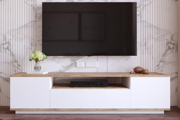 Moderný TV stolík FRAA IV 180 cm, MDF, prírodný, biely
