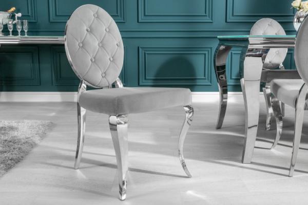 Elegantná stolička MODERN BAROQUE zamat, šedá, strieborná