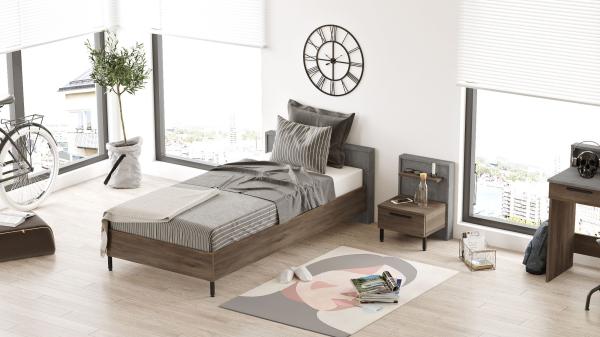 Elegantná sada - posteľ 100x200 cm a stolík ARCA II, MDF, hnedá, šedá