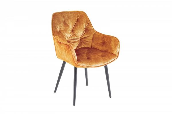Dizajnová stolička MILANO horčicovo žltý zamat s prešívaním Chesterfield